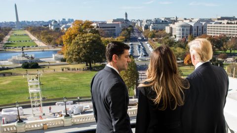 House Speaker Paul Ryan shows Trump and his wife, Melania, the Speaker's Balcony at the US Capitol on Thursday, November 10.