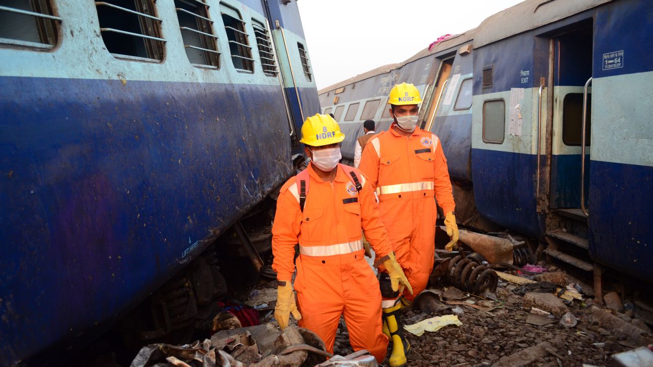 Rescue personnel work at the site of a <a href="http://www.cnn.com/2016/11/19/asia/indian-train-derailment-kills-dozens/index.html">Patna-Indore Express passenger train that derailed</a> in Pukhrayan, India, near Kanpur, on Sunday, November 20. More than 100 people died in the crash.