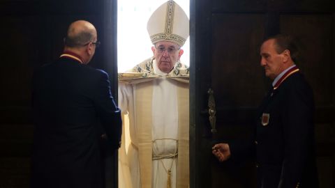 Pope Francis opens the Holy Door of St. Peter's Basilica on December 8, 2015 in Vatican City.