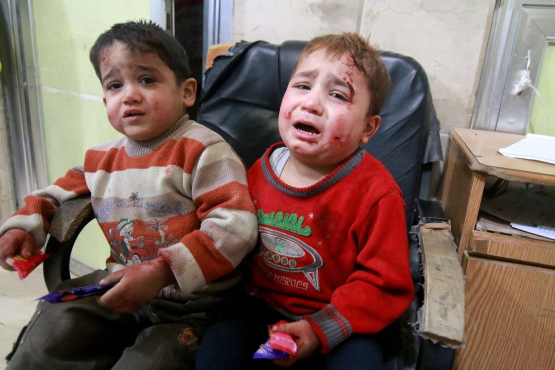 Wounded kids wait to receive medical treatment at the Sahra hospital on November 17. 