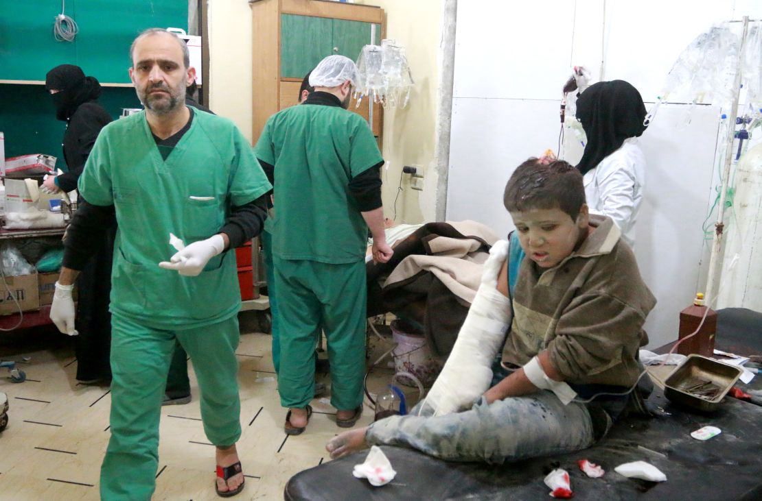 A wounded Syrian boy receives treatment at a hospital in eastern Aleppo. 