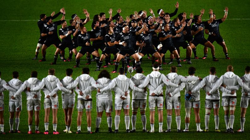 The Maori All Blacks perform a traditional haka dance before their exhibition match against London rugby club Harlequins on Wednesday, November 16.