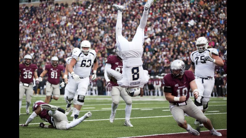 Montana State quarterback Chris Murray flips into the end zone during a rivalry game at Montana on Saturday, October 19. Montana State won 24-17.