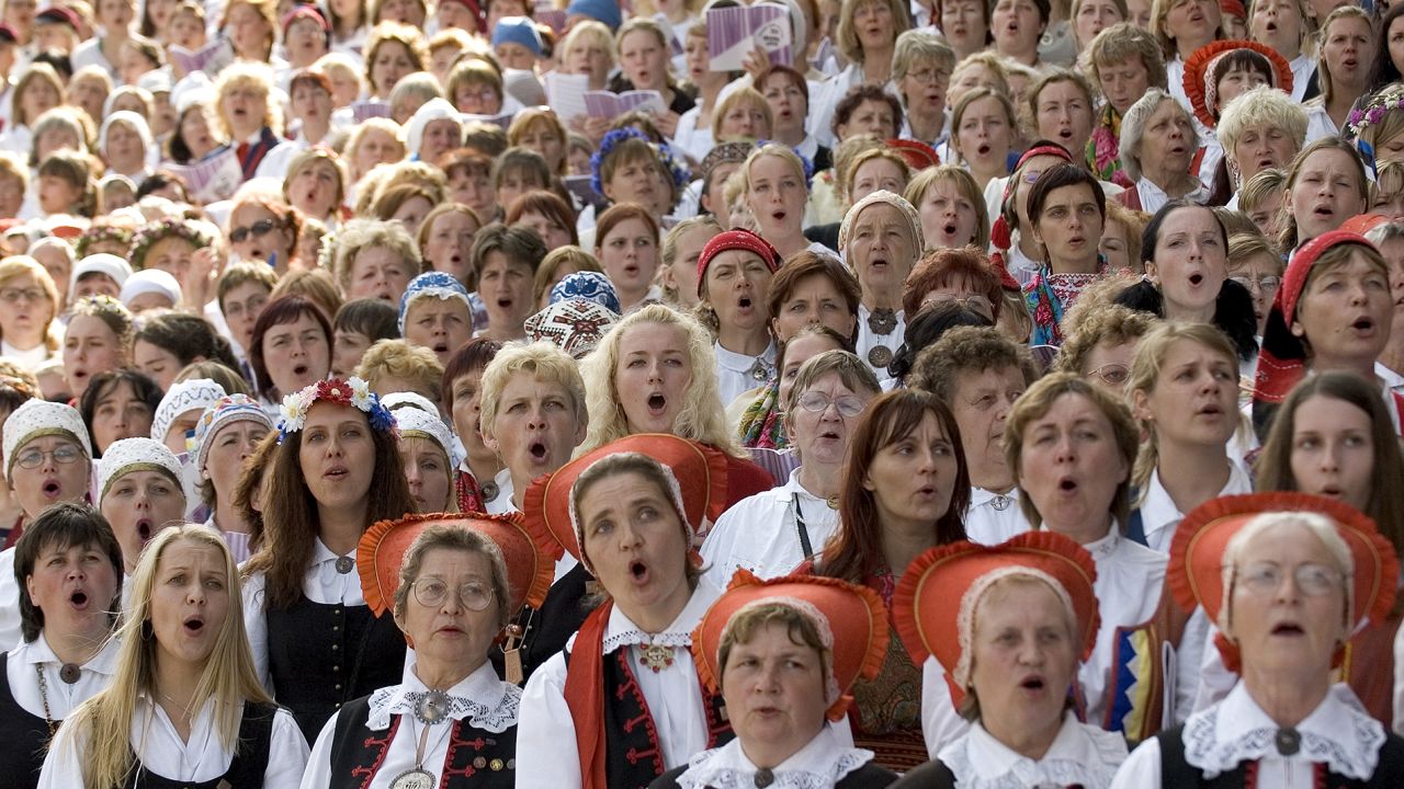 Once every five years, thousands of Estonian singers gather in Tallinn for the Song and Dance Festival. About 25,000 participants join some 18,000 singers on stage during the event. The tradition -- begun in the 19th century -- was declared a masterpiece of the Oral and Intangible Heritage of Humanity by UNESCO in 2003.