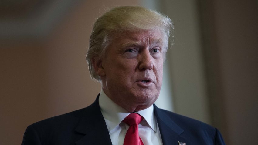 US President-elect Donald Trump speaks to the press following a meeting with Senate Majority Leader Mitch McConnell at the Capitol in Washington, DC, on November 10, 2016 / AFP / NICHOLAS KAMM        (Photo credit should read NICHOLAS KAMM/AFP/Getty Images)