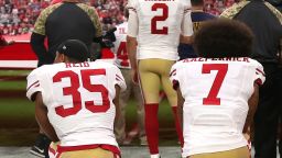 GLENDALE, AZ - NOVEMBER 13: Free safety Eric Reid #35 of the San Francisco 49ers and quarterback Colin Kaepernick #7 kneel during the national anthem before the start of the NFL football game against the Arizona Cardinals at University of Phoenix Stadium on November 13, 2016 in Glendale, Arizona. (Photo by Chris Coduto/Getty Images)
