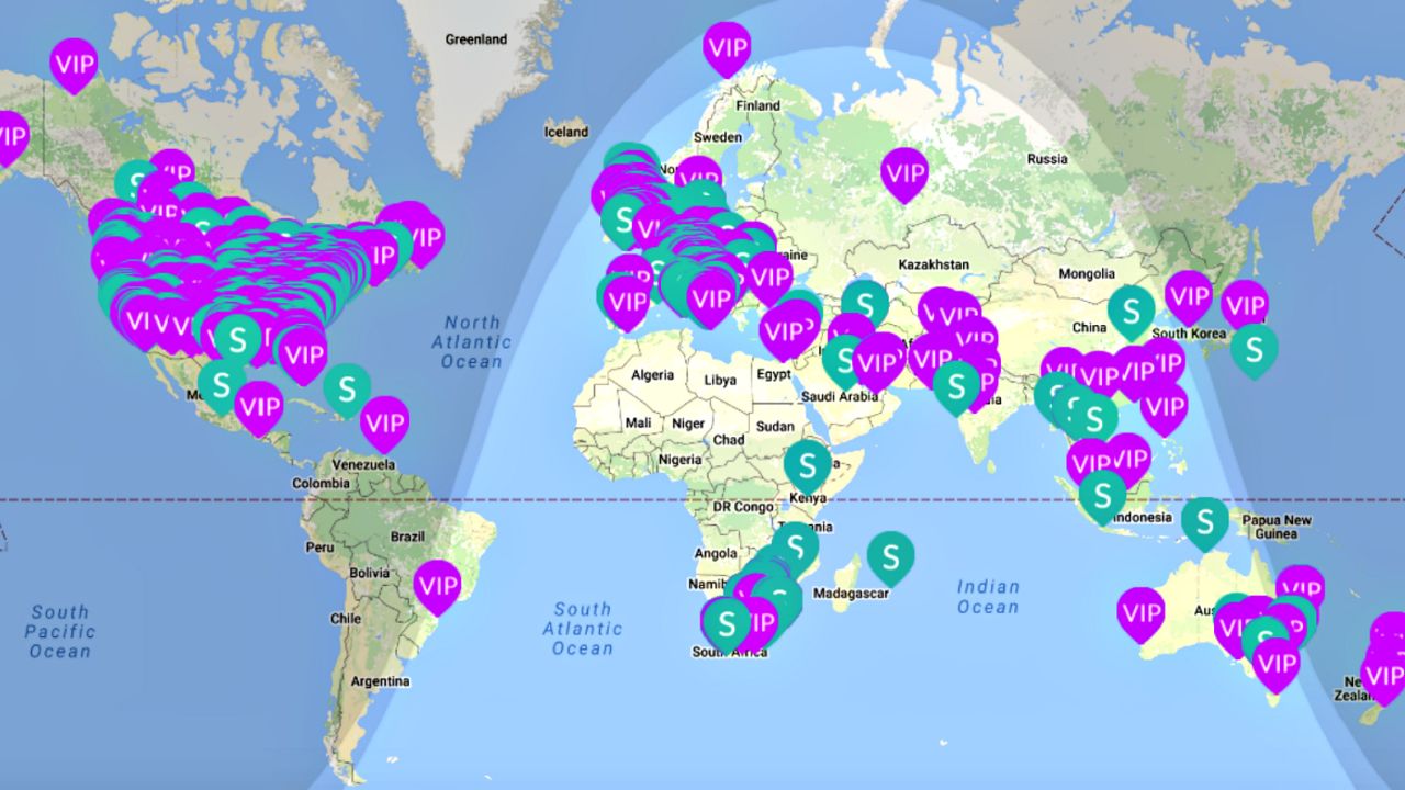 A snapshot showing the location of the app's users in real time taken on November 12, 2016.