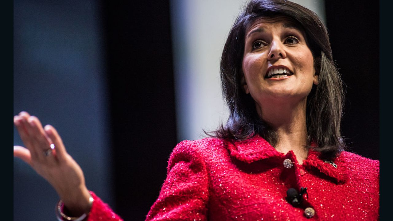 South Carolina Governor and moderator of the Heritage Action Presidential Candidate Forum Nikki Haley speaks to the crowd September 18, in Greenville, South Carolina. Eleven republican candidates each had twenty five minutes to talk to voters Friday at the Bons Secours Wellness arena in the upstate of South Carolina.