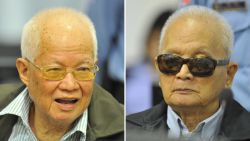 Former senior Khmer Rouge leaders Khieu Samphan and Nuon Chea facing court in Phnom Penh in 2011.