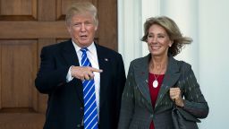 President-elect Donald Trump and Betsy DeVos after their meeting at Trump International Golf Club, November 19, in Bedminster Township, New Jersey. Trump has offered her the Education Secretary. 