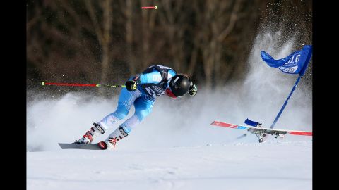 Argentina's Francesca Baruzzi Farriol loses a ski Tuesday, February 16, during a giant-slalom race at the Winter Youth Olympics. The games were held in Lillehammer, Norway.
