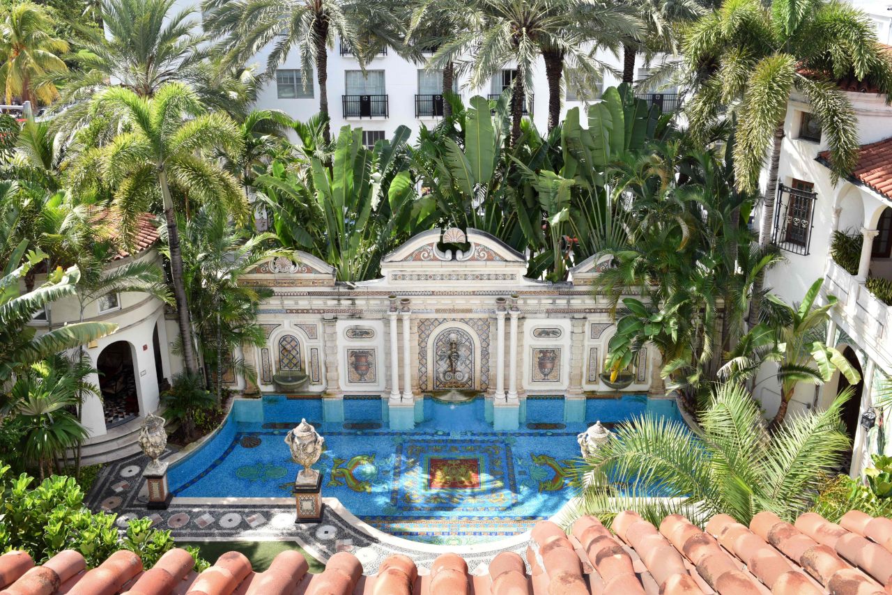 The house -- which includes this "Million Mosaic Pool," featuring thousands of 24k gold tiles -- was at the center of the beau monde that orbited Versace until his untimely murder on its front steps in 1998. <br /><br />Now in its umpteenth incarnation as a boutique hotel, this popular tourist attraction and Instagram background will be further immortalized when it becomes the <a href="http://edition.cnn.com/2016/10/18/entertainment/american-crime-story-versace-season-3/">setting and subject</a> for season three of "American Crime Story." 