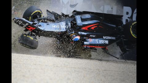 Fernando Alonso crashes into a wall during the Australian Grand Prix on Sunday, March 20. Alonso was going 200 mph at the time of the crash, but <a href="http://www.cnn.com/2016/03/21/motorsport/fernando-alonso-australian-grand-prix-crash/index.html" target="_blank">he emerged unscathed.</a> "I am lucky to be here and thankful to be here. It was a scary moment and a scary crash," he said.