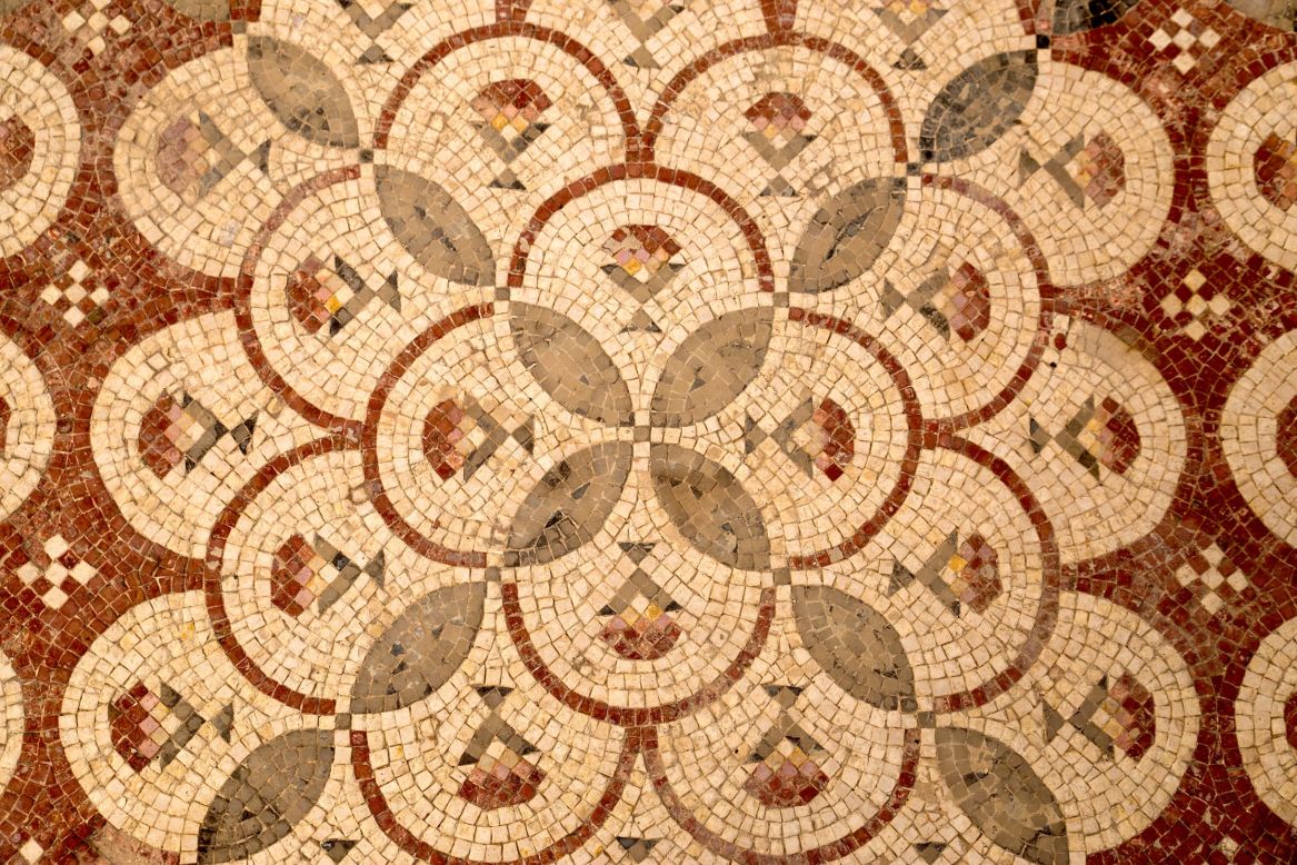 The mosaic boasts a number of different designs -- such as this geometric pattern. 