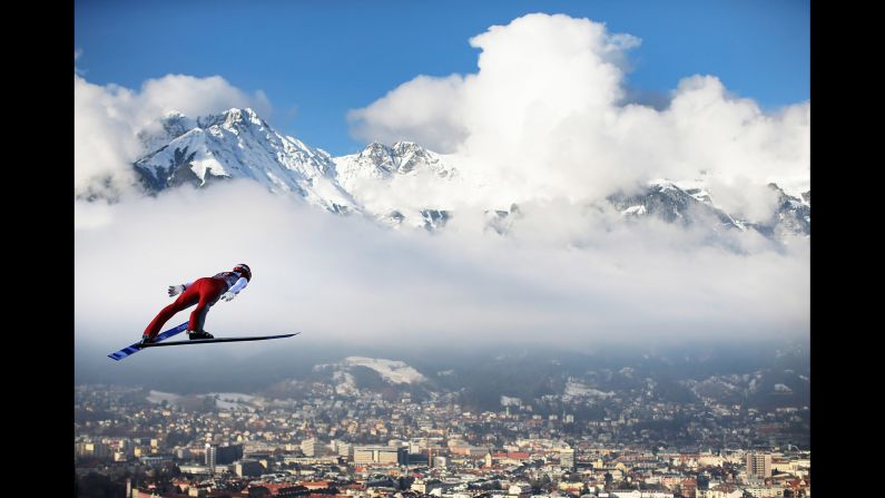 German ski jumper Andreas Wank soars through the air Sunday, January 3, during the Four Hills Tournament in Innsbruck, Austria.