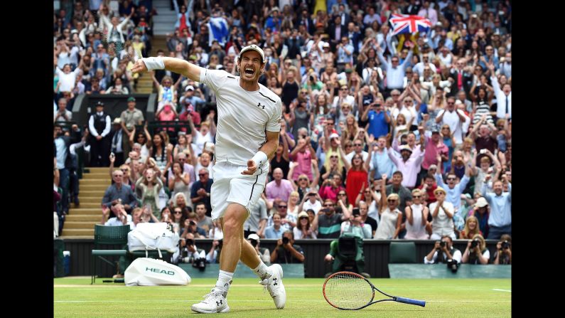 Andy Murray celebrates after defeating Milos Raonic in <a href="index.php?page=&url=http%3A%2F%2Fwww.cnn.com%2F2016%2F07%2F10%2Ftennis%2Fandy-murray-wimbledon-milos-raonic%2Findex.html" target="_blank">the Wimbledon final</a> on Sunday, July 10. It was his third Grand Slam title.