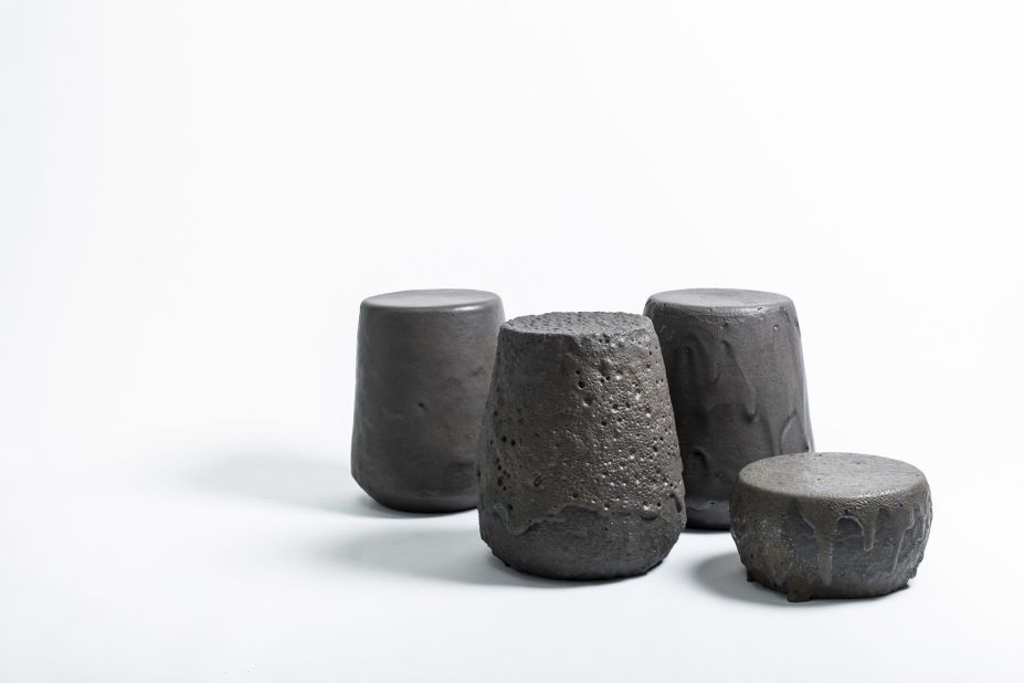 For their Remolten stool series, Chilean design studio <a href="http://www.gt2p.com/" target="_blank" target="_blank">gt2P</a> (which stands for "great things to people") coated heat-resistant materials porcelain, stoneware and concrete in basaltic andesite -- a porous, lightweight rock found on active volcanic slopes across Chile. 