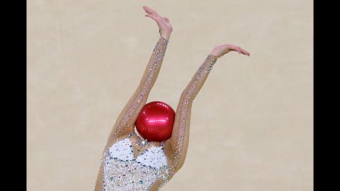 Son Yeon-jae, a rhythmic gymnast from South Korea, competes in the Olympics' individual all-around on Friday, August 19.