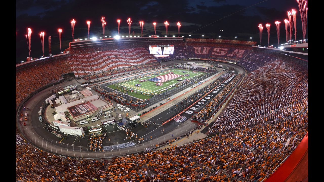 Bristol Motor Speedway, in Bristol, Tennessee, hosted a college football game between Virginia Tech and Tennessee on Saturday, September 10. It set a new NCAA attendance record with a crowd of 156,990.