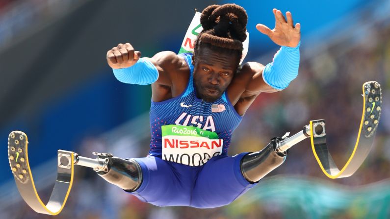 American athlete Regas Woods competes in the long jump during <a href="index.php?page=&url=http%3A%2F%2Fwww.cnn.com%2F2016%2F09%2F19%2Fsport%2Frio-2016-paralympics-memorable-moments-duplicate-2%2Findex.html" target="_blank">the Paralympic Games</a> in Rio de Janeiro on Saturday, September 17.