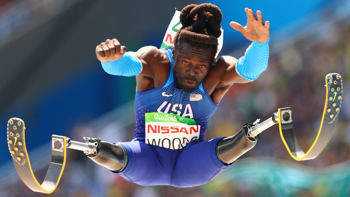 American athlete Regas Woods competes in the long jump during <a href="http://www.cnn.com/2016/09/19/sport/rio-2016-paralympics-memorable-moments-duplicate-2/index.html" target="_blank">the Paralympic Games</a> in Rio de Janeiro on Saturday, September 17.