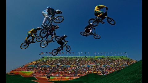 Olympians compete in the BMX quarterfinals in Rio de Janeiro on Thursday, August 18.