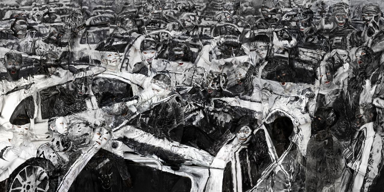 Liu often weaves social and political themes into his work. This image shows the traumatic impact of a factory explosion in Tianjin which killed 170 people in 2015.