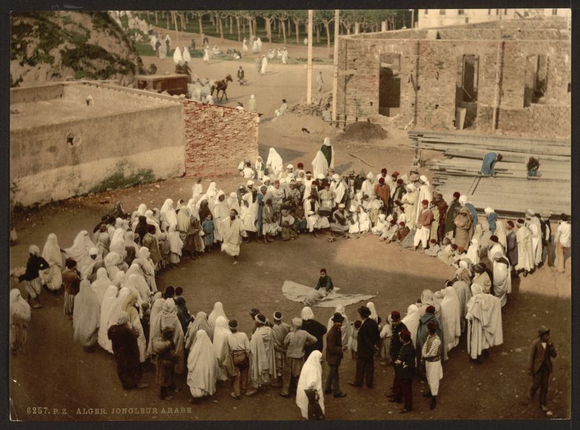 Arab juggler, Algiers. The era of the photochrom in Europe was over by the end of the First World War, as technology and commerce were both heavily disrupted. Cameras had advanced and public ownership had increased. Meanwhile some North African nations were beginning their journeys away from colonialism toward independence. These photochroms were already relics of a past epoch.