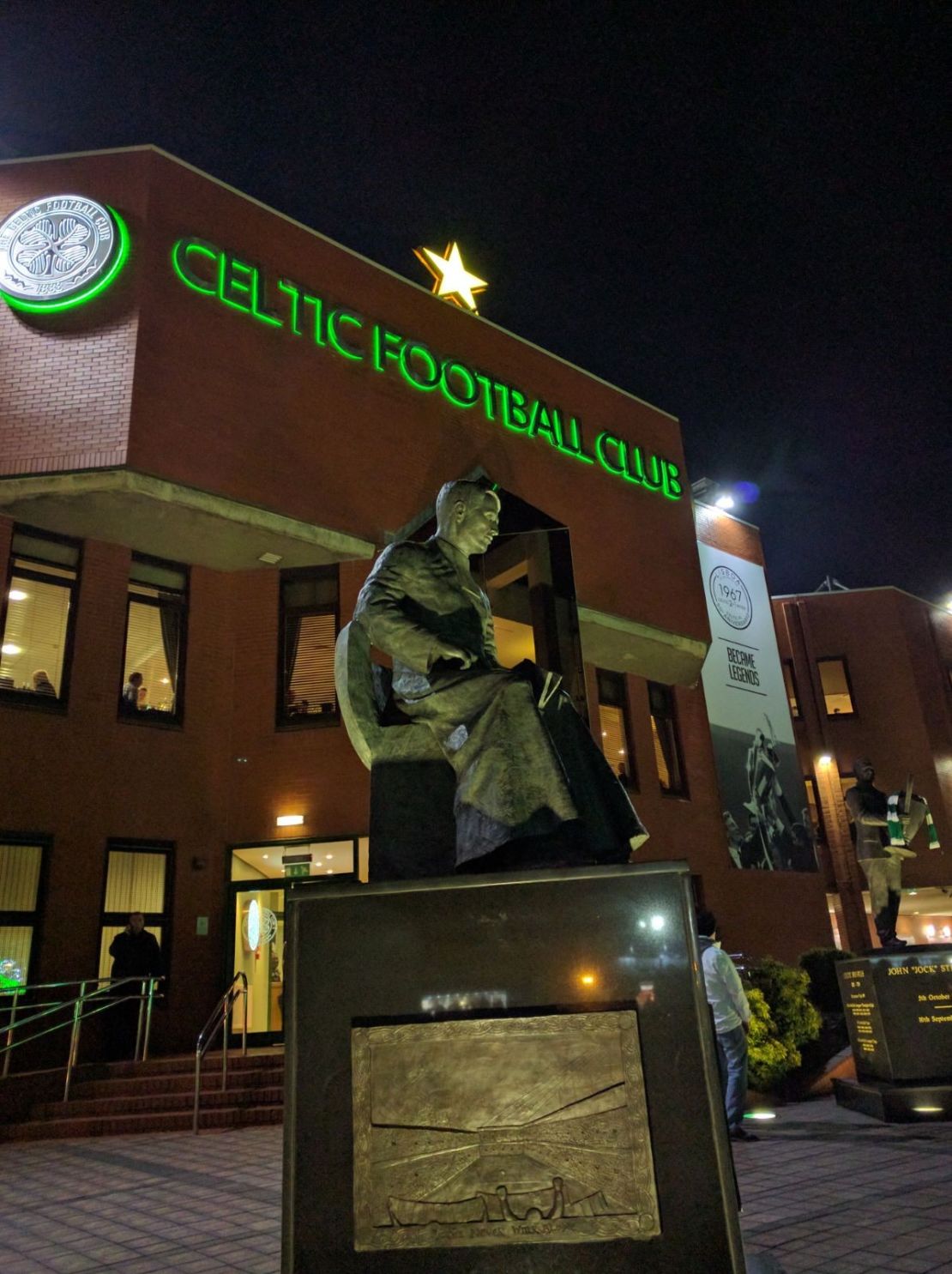 The stadium features a statue of Brother Walfrid, the Irish Roman Catholic who founded Celtic in 1887.