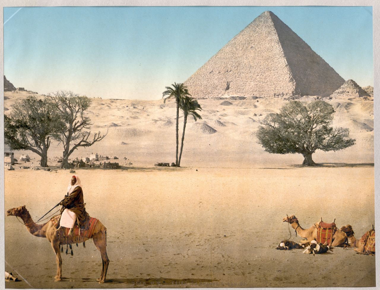 Resting Bedouins at the Grand Pyramid, Cairo, Egypt. Helena Zinkham of the Library of Congress, where these rare photochroms are kept, says the main market for these high quality images was European tourists.