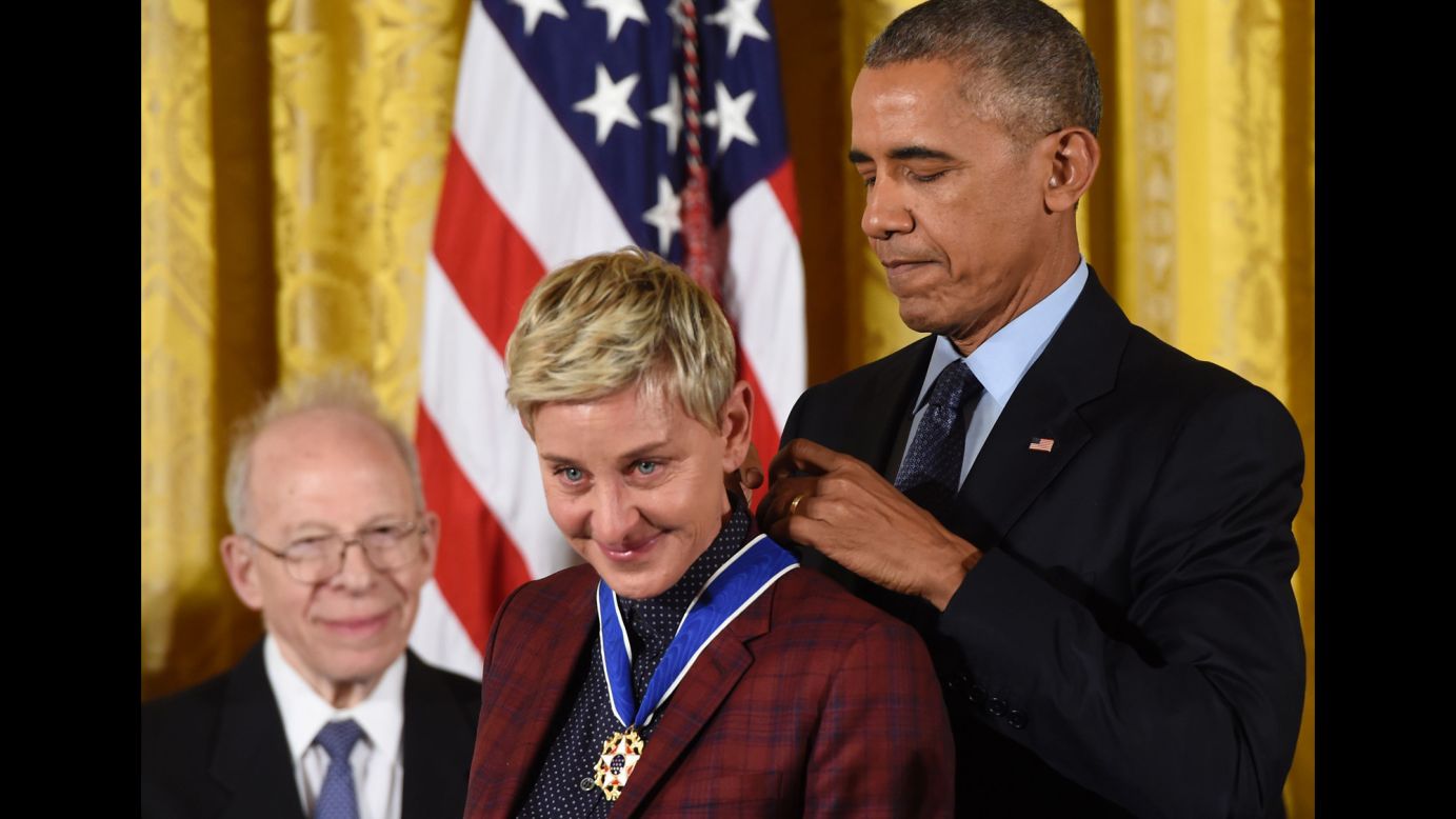 US President Barack Obama presents talk-show host Ellen DeGeneres with the Presidential Medal of Freedom, the nation's highest civilian honor, on Tuesday, November 22. During Tuesday's ceremony at the White House, Obama <a href="http://www.cnn.com/2016/11/22/politics/medal-of-freedom-moments/" target="_blank">gave the medal to 21 people, </a>including actors Robert De Niro and Tom Hanks and basketball legends Michael Jordan and Kareem Abdul-Jabbar.