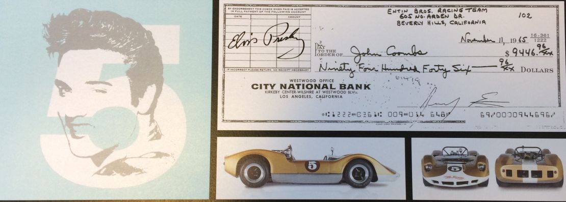 The check that Elvis Presley handed over when he bought the gold 1964 McLaren M1-A