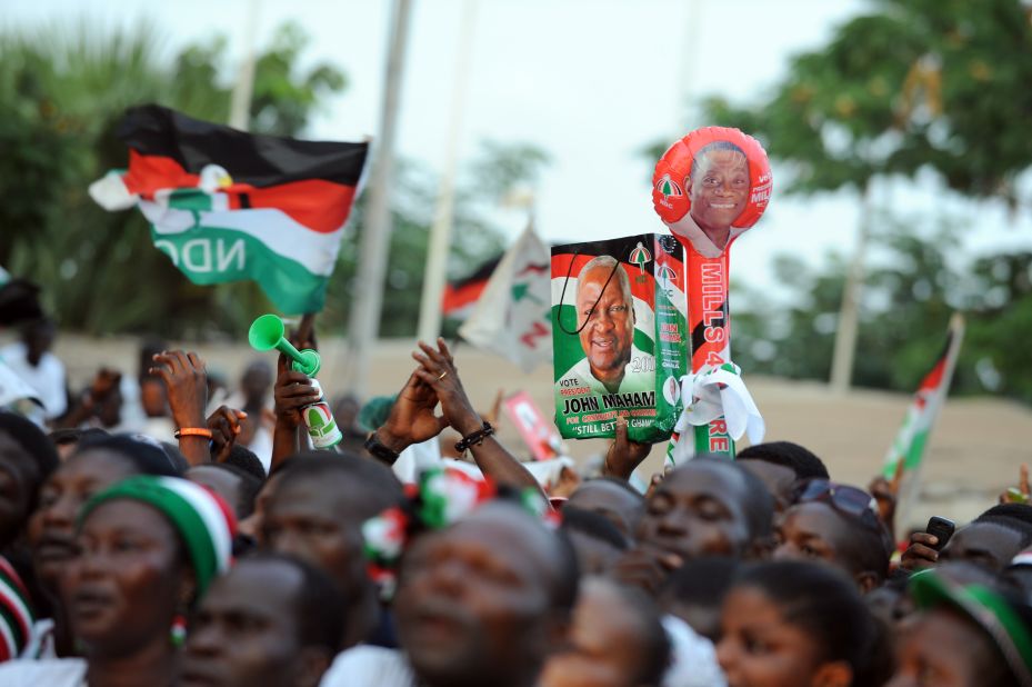 Almost 70% of Ghanaians believe political parties and/or candidates are likely to engage in vote buying, according to CDD-Ghana.<br /> <br />Pictured: Supporters cheer President Mahama during a rally in Accra in December 2012. Photo Pius Utomi Ekpei/AFP/Getty Images.