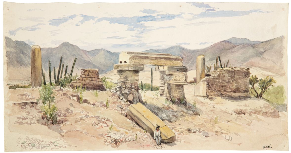 British archeologist Adela Breton painstakingly painted various ruins in Mexico, including these Mitla, Oaxaca. Created long before the advent of color photography, her paintings are some of the only records of the specific color elements of these sites, which have since faded away. 
