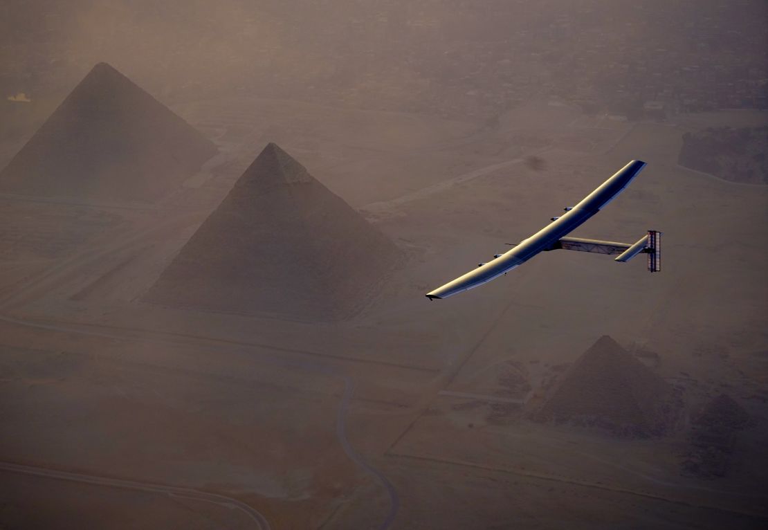 Solar Impulse pictured over Cairo, Egypt in July 2016.