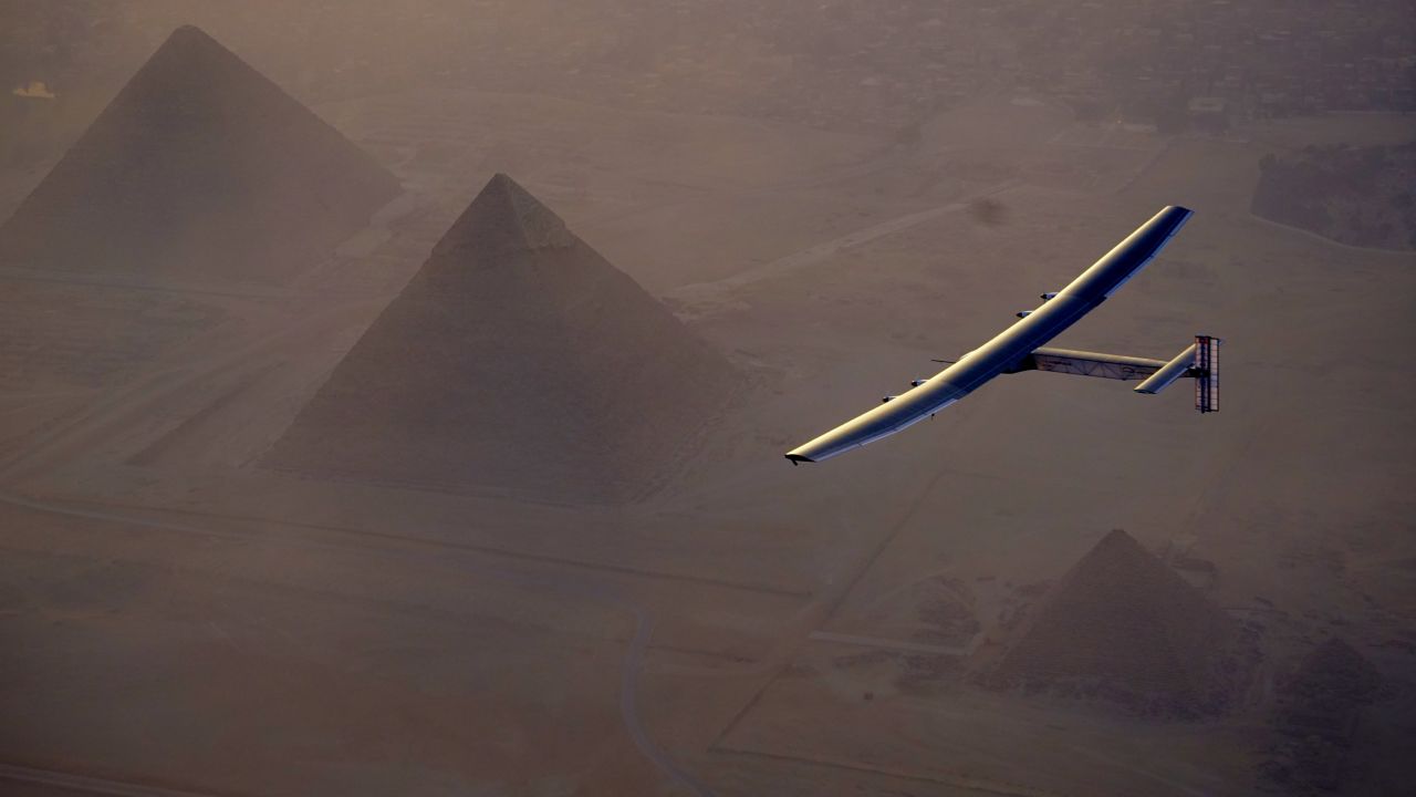 Solar Impulse pictured over Cairo, Egypt in July 2016.
