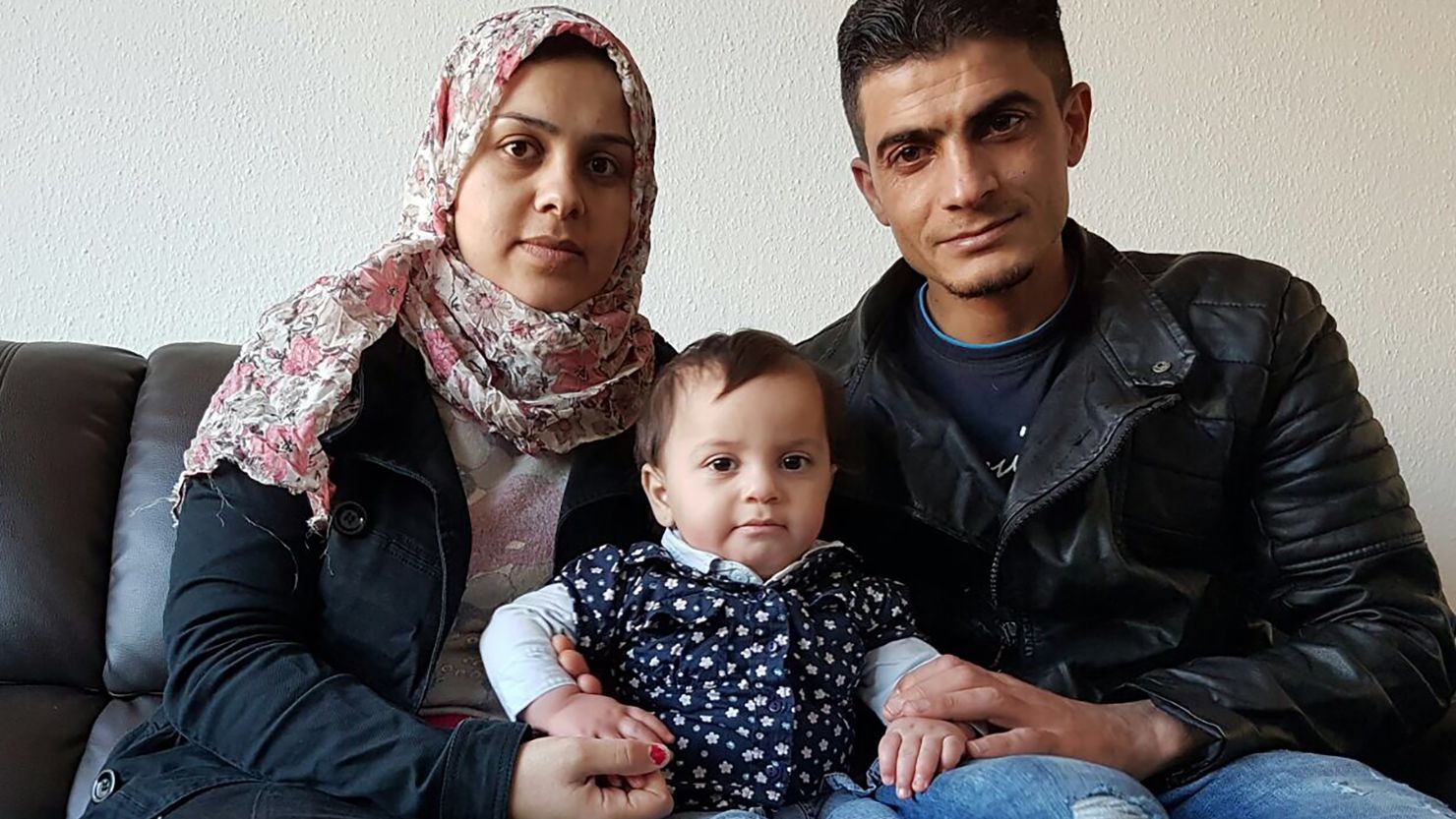 Tema Alhawar and Mamon Alhamza with baby Angela Merkel at their home in Mönchengladbach, Germany, on Friday.