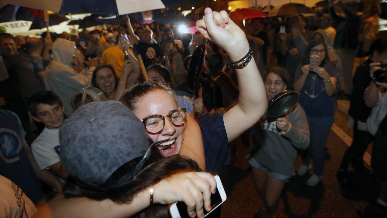 Cuban-Americans celebrate in Miami's Little Havana, the center of the Cuban exile community in the United States.