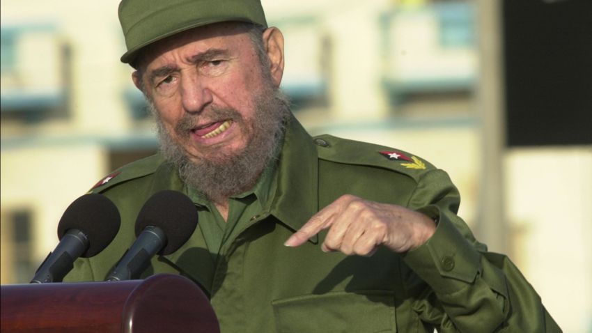 Cuban President Fidel Castro gives a speech in front of the U.S. Interest Section May 14, 2004 in Havana. Castro died on Friday, November 25, 2016.