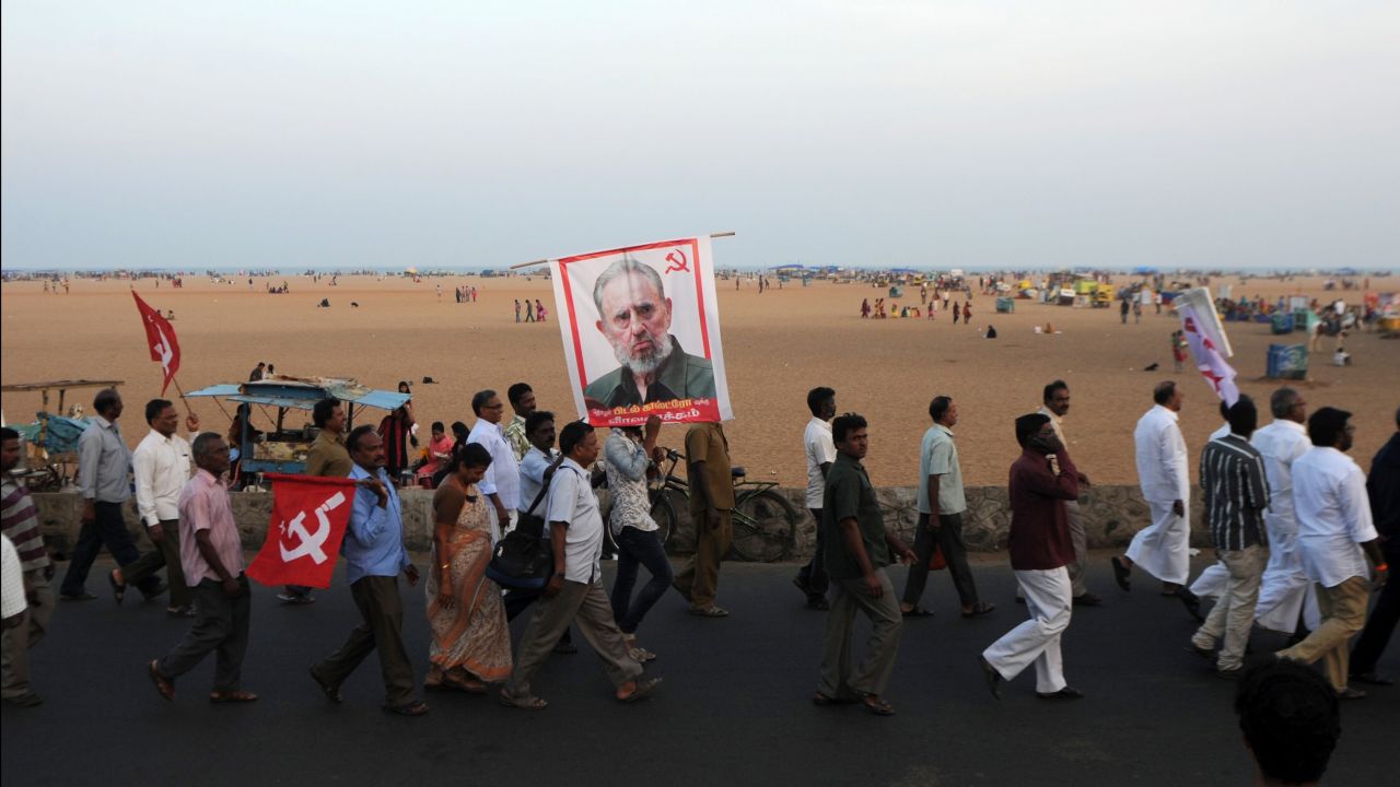 Members of Communist Party of India march as part of a remembrance rally in Chennai on November 26, 2016.