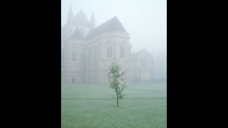 A morning fog envelops Downside Abbey. "I remember arriving at the monastery -- it was cold, foggy, getting dark and absolutely nobody was around," Bourne said. "I walked around for about 20-30 minutes, trying to find somebody to point me in the right direction. There were many restricted doors and I didn't want to start my visit by being found somewhere I shouldn't. It was a little imposing."