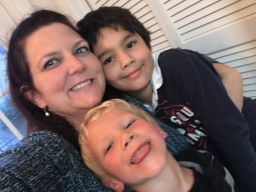 Heather Rosenberg with her sons Liam and Warren. Their mothers were substance abusers, and the children suffer from developmental delays.