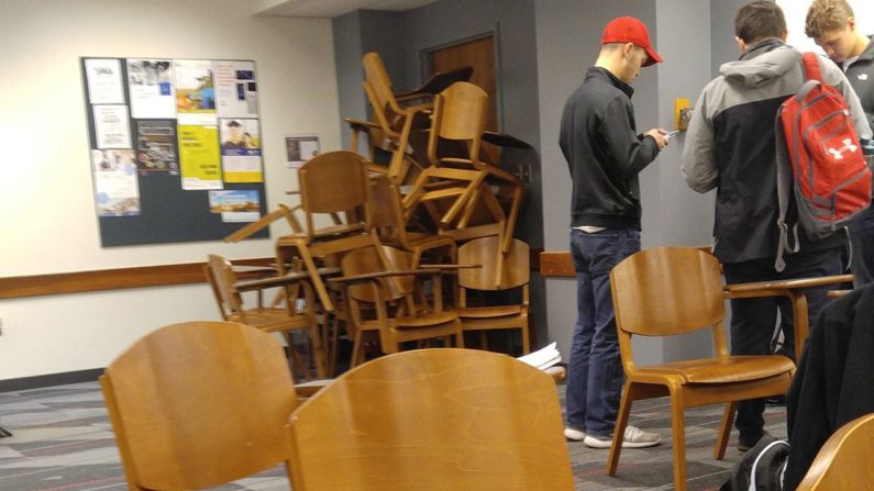 Students at Ohio State University barricaded this door after <a href="http://www.cnn.com/2016/11/28/us/ohio-state-university-active-shooter/index.html" target="_blank">an attack prompted a campus-wide lockdown</a> on Monday, November 28. "I'm safe in a barricaded room," <a href="https://twitter.com/goisles29/status/803261875634905088" target="_blank" target="_blank">student Harrison Roth tweeted.</a> "If you're on campus, get in a room and stay safe."