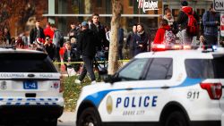 Students leave buildings surrounding Watts Hall as police respond to reports of a shooting on campus at Ohio State University, Monday, Nov. 28, 2016, in Columbus, Ohio. (AP Photo/John Minchillo)