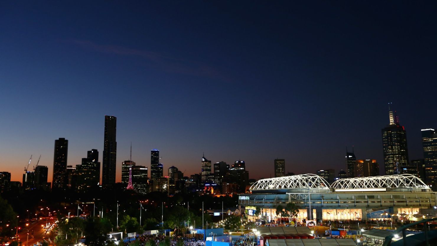 MELBOURNE, AUSTRALIA - JANUARY 21:  A general view is seen of the city skyline over Melbourne Park during day three of the 2015 Australian Open at Melbourne Park on January 21, 2015 in Melbourne, Australia.  (Photo by Clive Brunskill/Getty Images)