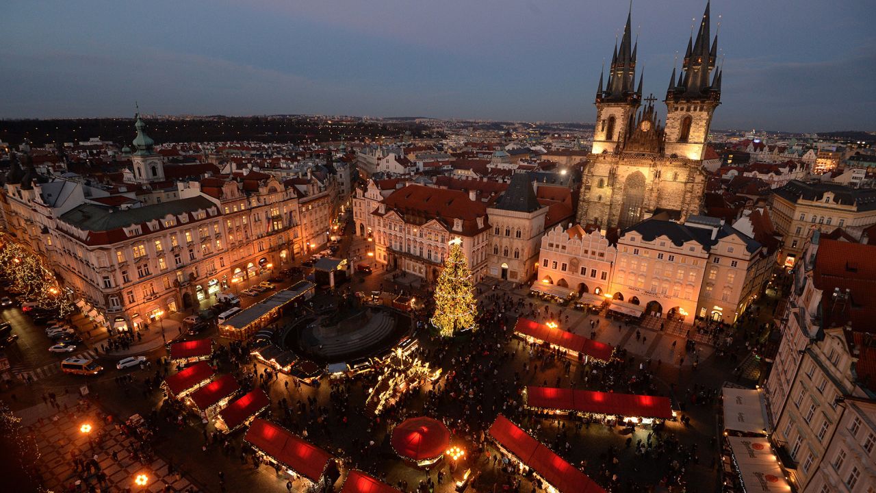 <strong>Old Town Square and Wenceslas Square, Prague (Czech Republic):</strong> Prague's two main Christmas markets -- one in Old Town Square (pictured here) and one in Wenceslas Square -- are only a five-minute walk from each other, making them easy to visit in one day. 