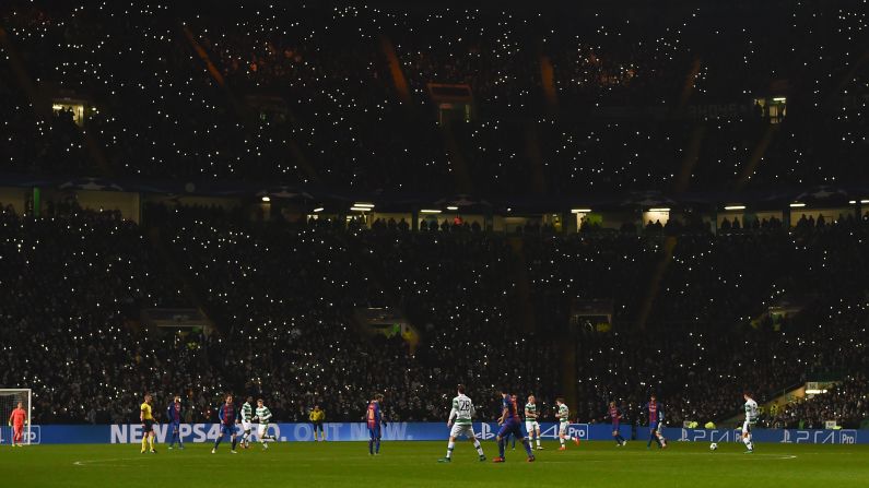 Cell phones illuminate Celtic Park during a Champions League match between Celtic and Barcelona on Wednesday, November 23. <a href="index.php?page=&url=http%3A%2F%2Fwww.cnn.com%2F2016%2F11%2F22%2Fsport%2Fgallery%2Fwhat-a-shot-sports-1122%2Findex.html" target="_blank">See 34 amazing sports photos from last week</a>