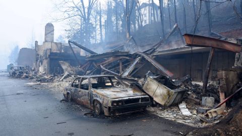 Wildfires have burned businesses and vehicles such as these in Gatlinburg. 