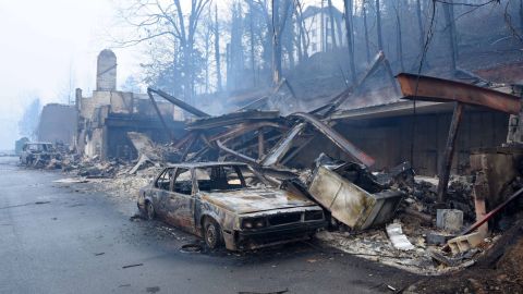 Wildfires have burned businesses and vehicles such as these in Gatlinburg.