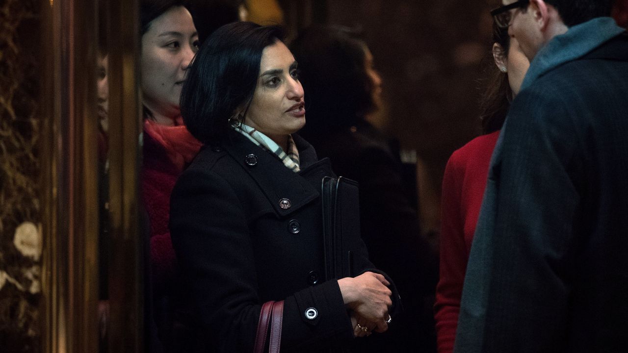 Seema Verma, president and founder of SVC Inc., gets into an elevator as she arrives at Trump Tower on November 22, 2016 in New York City. 